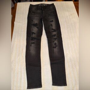 American Eagle Hi-Rise Jegging Jeans Womens Size 0 Black Wash Super Stretch